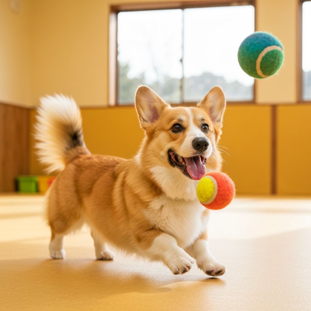 Corgi playing with a ball
