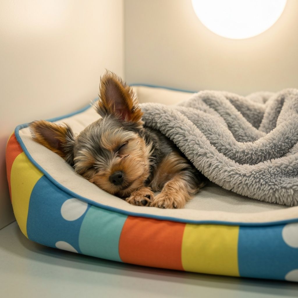 Dog sleeping on soft bed